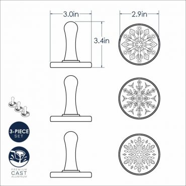 Nordic Ware Cast Aluminum Holiday Snowflake Cookie Stamps, Set of 3