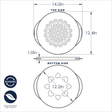 12" Lattice & Hearts Reversible Pie Top Cutter Dimensional Drawing