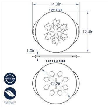 12" Leaves & Apples Reversible Pie Top Cutter Dimensional Drawing