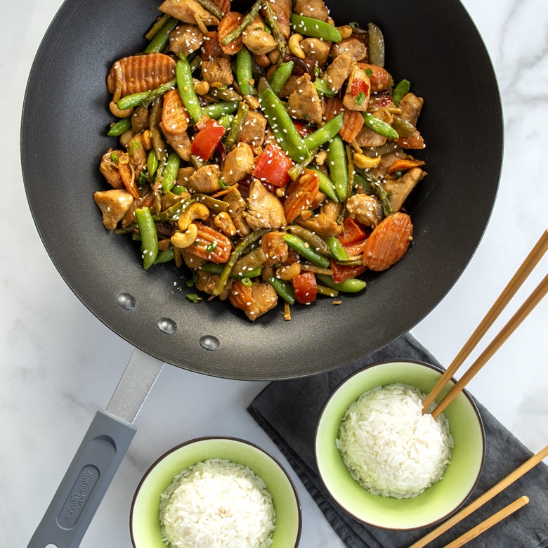 14 Stir-Fry Pan with Helper Handle & Glass Cover 