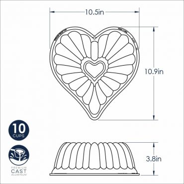 Nordic Ware 10 Cup Cast Aluminum Heart-Shaped Nonstick Bundt Pan