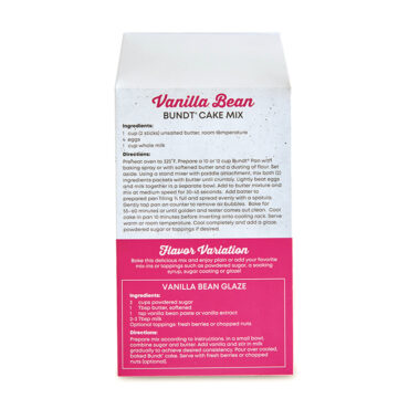Vanilla Bean Bundt® Cake Mix, back of packaging with recipe