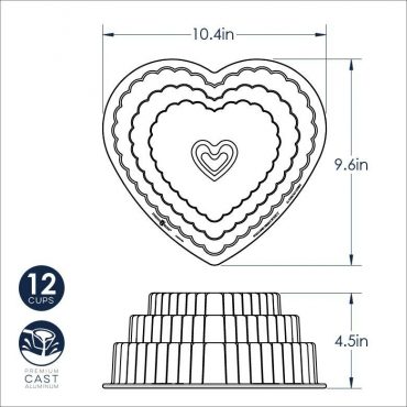 Nordic Ware ELEGANT HEART Bundt CAKE PAN Black 10 cups Heavy Cast Aluminum