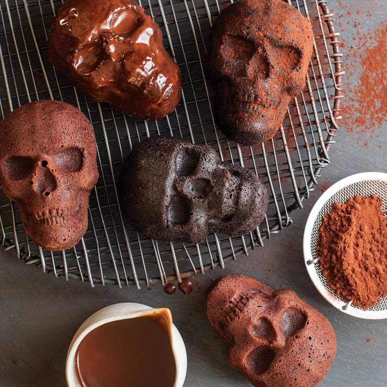 Mini Chocolate Skull Cakes with Simple Spooky Glaze