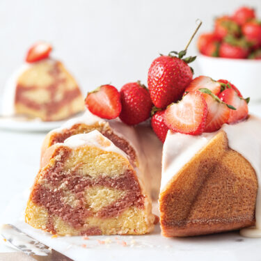 Marbled Strawberry Bundt Cake with Buttermilk Glaze