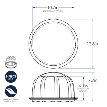 Dimensional Drawing of the Translucent Bundt Cake Keeper