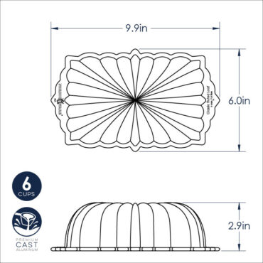 Dimensional Drawing of the Classic Fluted Loaf Cake Pan