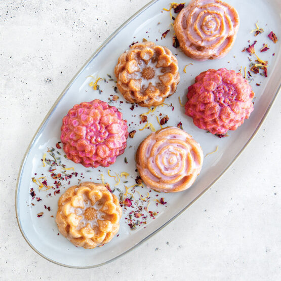 Lemon Champagne Floral Cakelets with Lemon Glaze