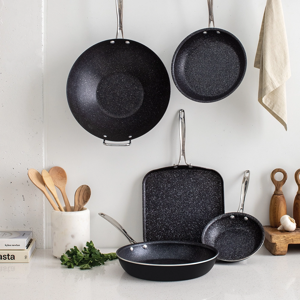 Image of Basalt Cookware Collection in a kitchen scene