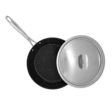 Basalt 2 Piece 12" Saute Skillet with Lid overhead white sweep