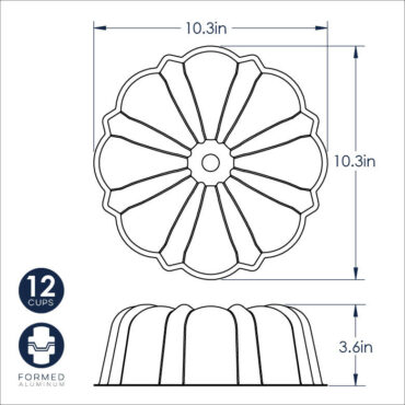 Dimensional Drawing 12 Cup Formed Bundt Pan