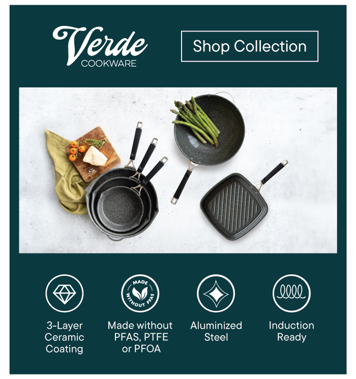 Verde Ceramic Cookware group image and colelction feature icons