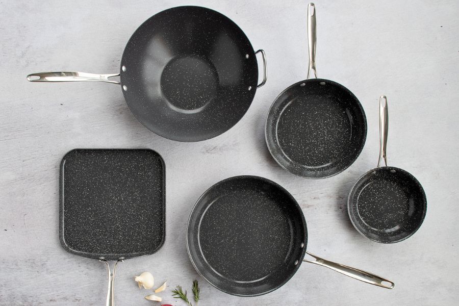 Overhead group image of Basalt Ceramic Cookware Collection, 5 pieces