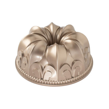 Fleur De Lis Bundt® Pan, Rose Gold, white sweep