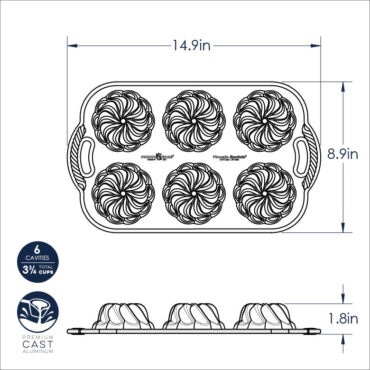 Pirouette Bundtlette Pan dimensional drawing