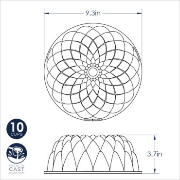 Kaleidoscope Bundt Cake Pan dimensional drawing