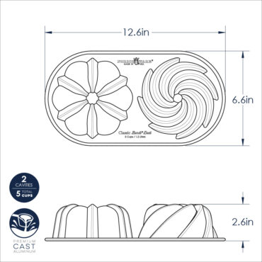 Classic Bundt Duet Pan dimensional drawing