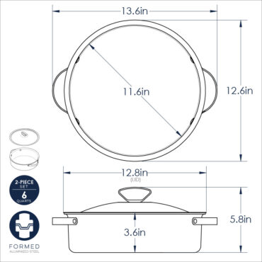 Braiser Pan with Lid dimensional drawing